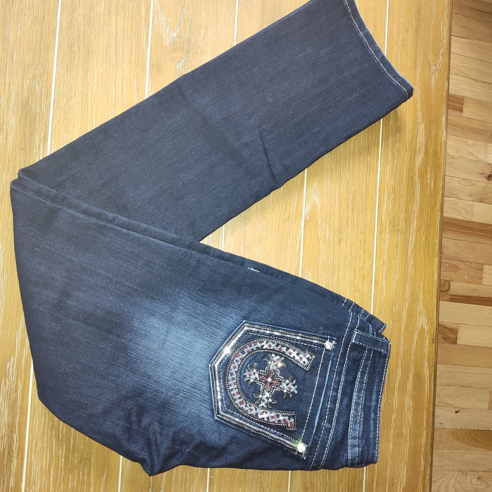 Miss Me Navy Boot Cut Jeans with Embroidery
